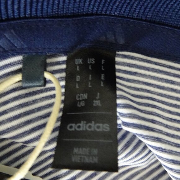 Adidas Polo Shirt Men's Size L Blue Stripe Sun Life Logo Embroidered Golf - Picture 7 of 10